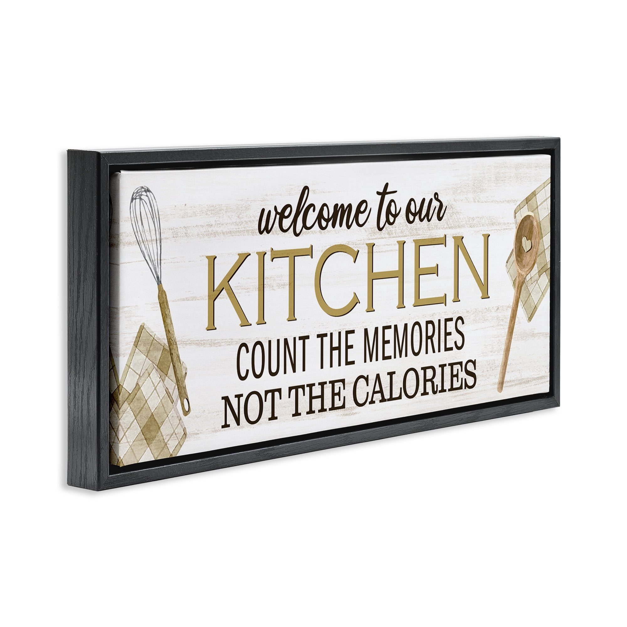 Stupell Industries Count Memories Not Calories Food & Beverage Painting Black Floater Framed Canvas Art Print Wall Art, 15 x 31