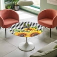 thumbnail image 4 of Sunflower Elastic Fitted Round Table Cover Black Buffalo Check Plaid Waterproof Outdoor Tablecloth for Holiday Party, Picnic, Patio & Dining Fits Tables Up to 55"-60", 4 of 8