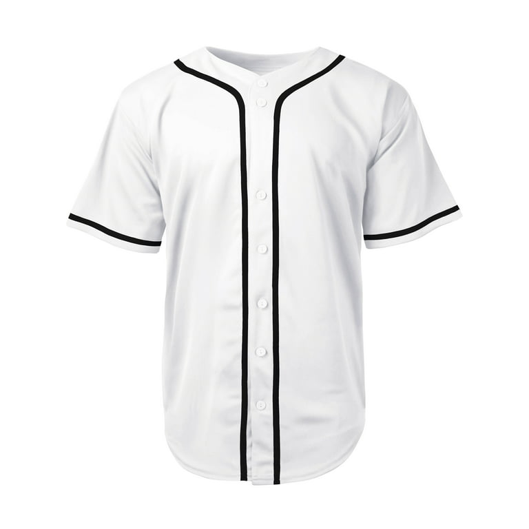 Ma Croix Mens Team Sports Printable Blank Jersey Baseball Collar Button Up T Shirts, Men's, Size: 3XL, White