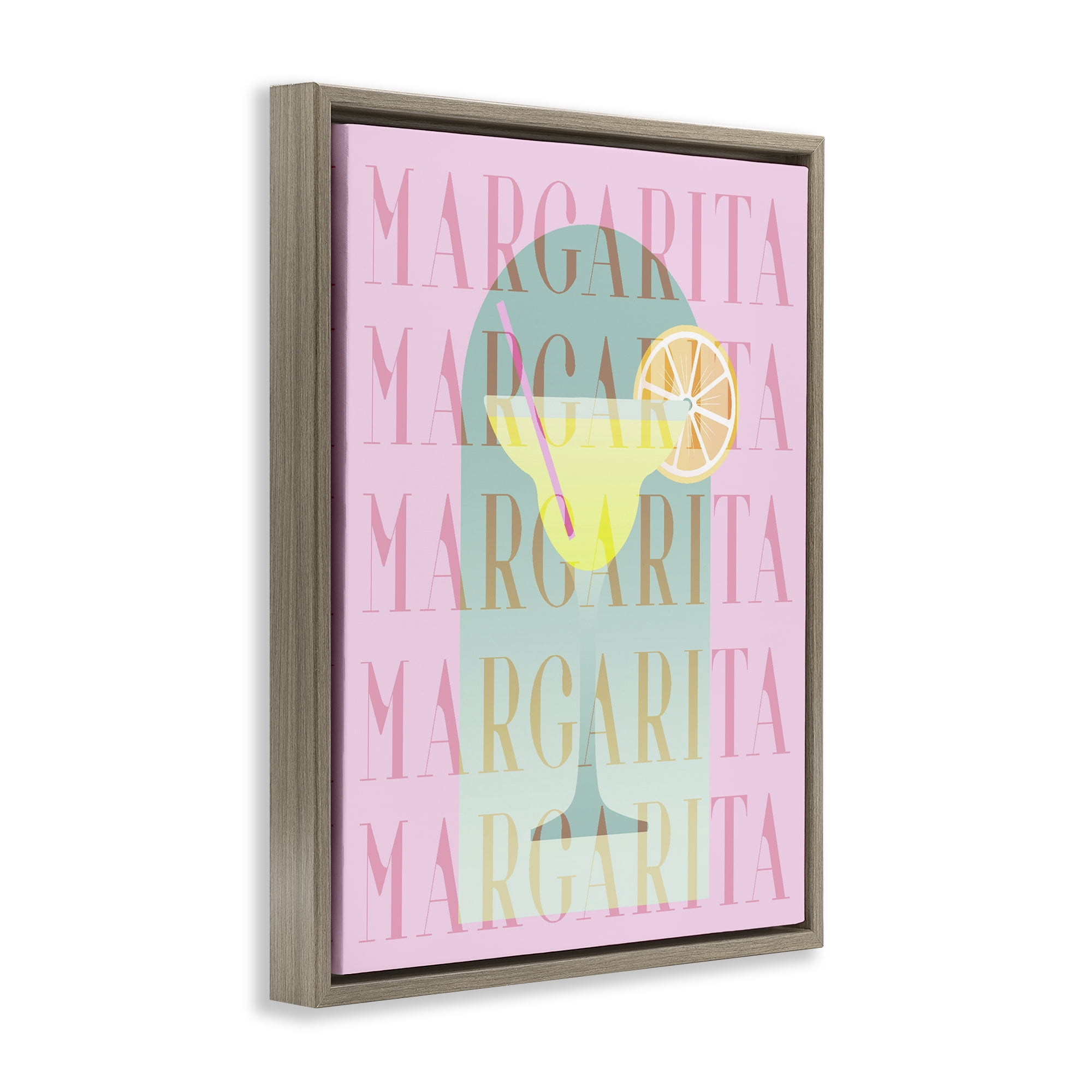 Retro Pastel Margarita Brown Framed Floater Canvas Wall Art, design by Lil' Rue