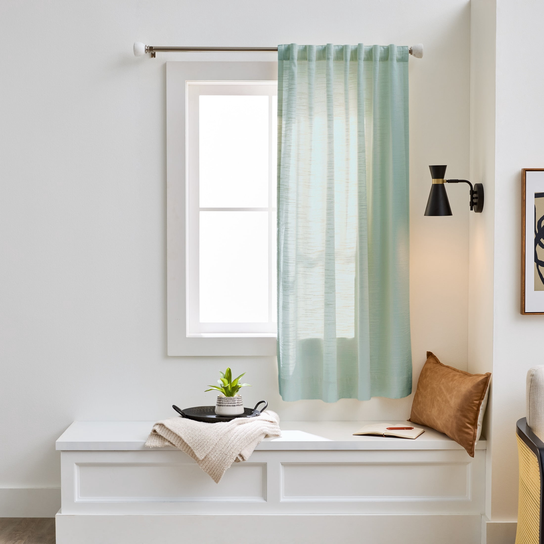 Better Homes & Gardens Textured Solid Chenille Light Filtering Single Curtain Panel, Green River, 50"W x 63"L