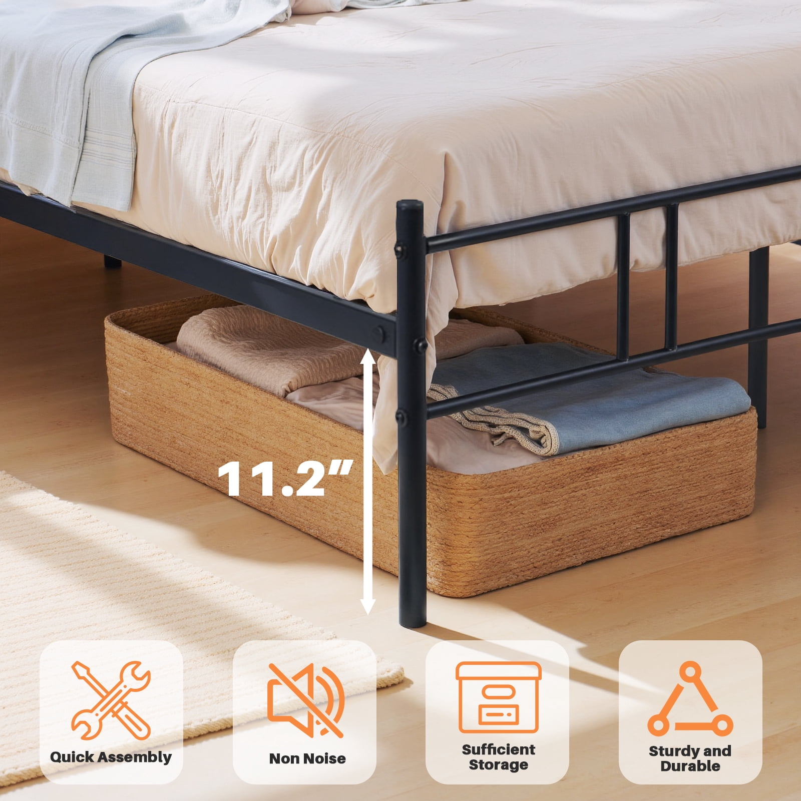 Simenmax Full Size Metal Platform Bed Frame, Heavy Duty Mattress Foundation with Steel Slats Support, No Box Spring Needed, Black