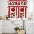 thumbnail image 2 of 3 Piece Spring Summer Floral Kitchen Curtain Valance and Tiers Set Red Flowers Green Leaf Rustic Farmhouse Rod Pocket Tier Curtain 36 Inch Small Window Drapes for Living Room Bedroom Cafe Home Decor, 2 of 9