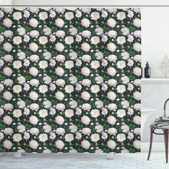 Ambesonne Peonies Shower Curtain, Vintage Spring Blossoms, 69"Wx70"L, Dark Grey Green