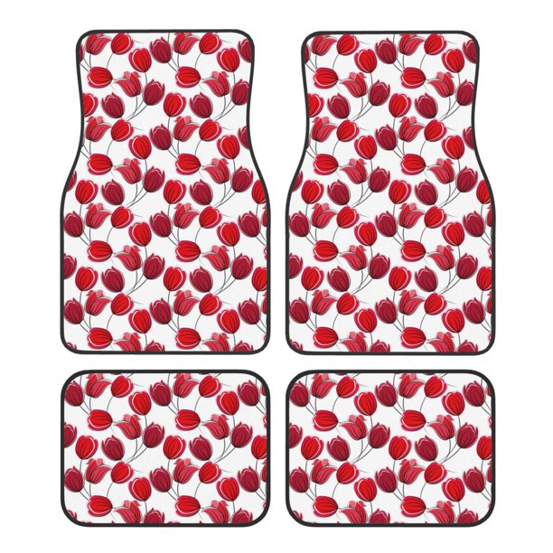Fotbe Tulips Flowers Juego de 4 Tapetes para Auto con Estampado – Alfombrillas de Goma Reforzada, Diseño Antideslizante, Protección para Todo el Año – Vehículos, Autos, Camionetas y SUVs