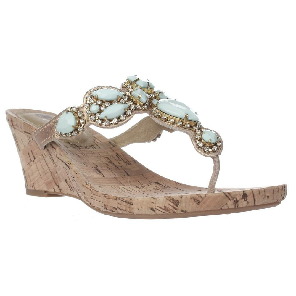White Mountain Womens White Mountain Abra Jeweled TStrap Wedge