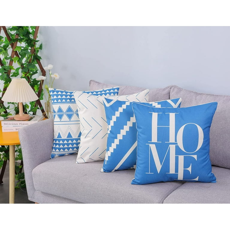 Throw Pillow Covers Set of 4 Decorative 20x20 Inch for Sofa Couch, Large  Blue and White Square Outdoor Accent Pillows Cover Case for Cushions Bed  and Living Room Farmhouse Decoration ( Dark