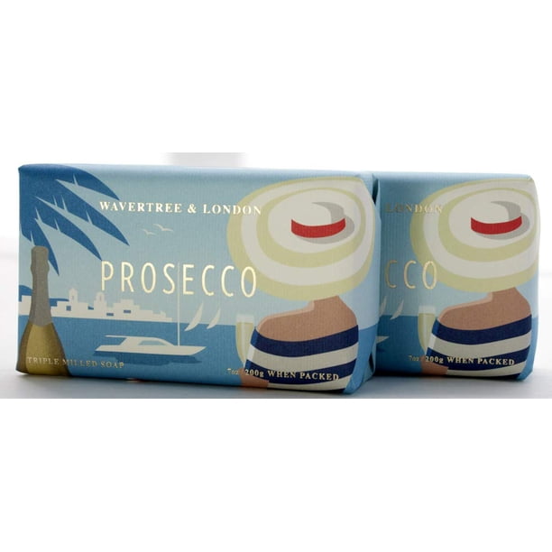 Wavertree & London Prosecco Jabón natural perfumado (2 barras) 7 oz hidratante francés triple molido barras de jabón enriquecidas con manteca de karité – Jabón de baño y cuerpo de aceite vegetal puro