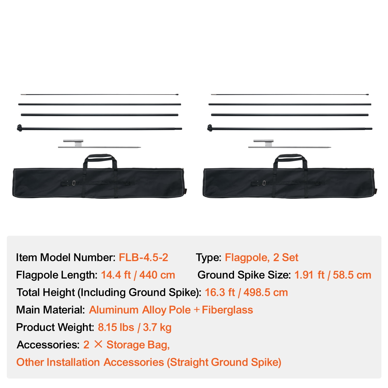 KFFKFF Swooper Flag Pole Set, Includes 2 Units of 16.3 ft Flag Poles for Outdoor Business Promotions, Comes with Ground Anchors and Portable Bag (Excludes Flags)