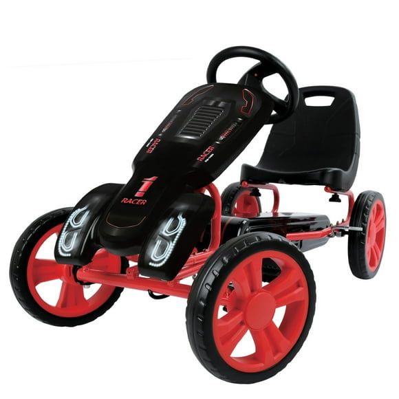 Hauck Speedster Pedal Go Kart w/ Adjustable Bucket Seat for Kids Ages 4 to 8, Black/Red