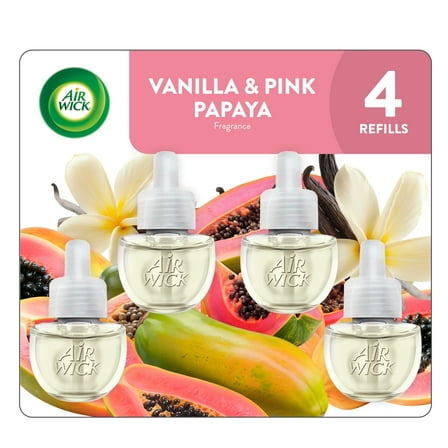 Air Wick Plug-In Scented Oil Air Freshener Warmer Refills, Vanilla and Pink Papaya, 4 Count