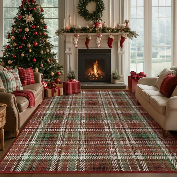 KUETH 8X10 Large Indoor Christmas Area Rug, Christmas Rugs for Living Room,Machine Washable Rug, Ultra-thin Printed, Non-Slip Rug, Bedroom, Kitchen, Dinning Room