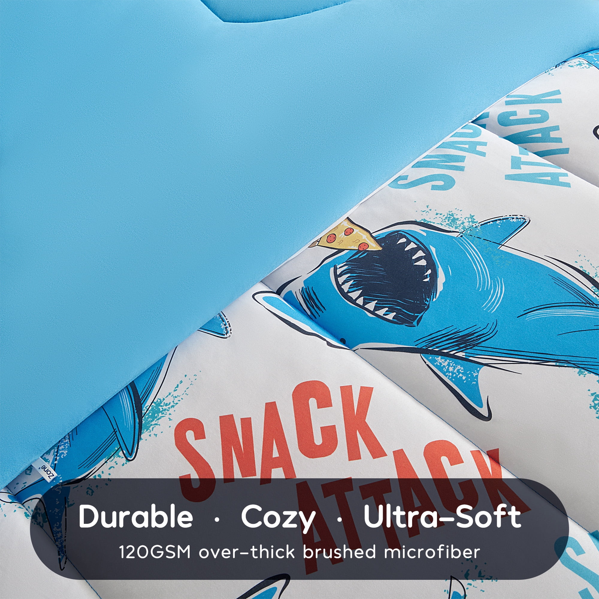 Sleep Zone Jersey Knit 3-Piece Full/Queen Size Comforter Set, Lightweight Kids Bedding Sets for All Seasons, Fluffy Soft, Easy Care (Sharks, Full/Queen)