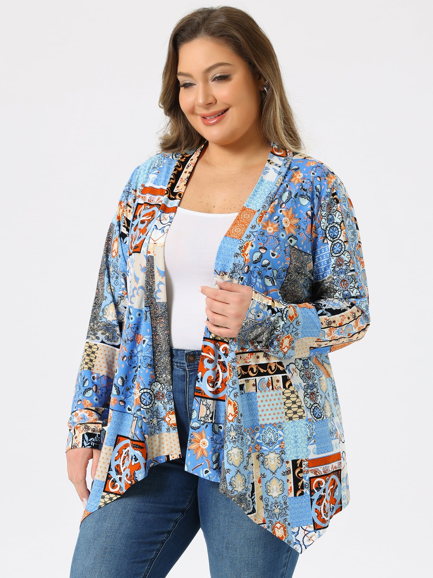DARING DIVA Women's Plus Size Leopard Print Asymmetric Hem Cardigan 3X Blue