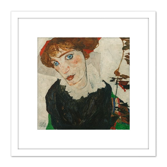 Egon Schiele Portrait Of Wally Neuzil 8X8 Inch Square Wooden Framed Wall Art Print Picture with Mount