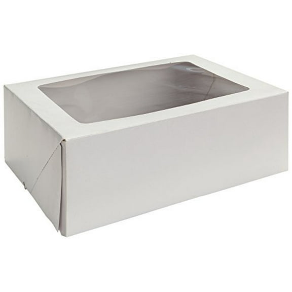 W PACKAGING WPWCB10WP 10x10x5 White/Kraft Plain Cake Box W/Window for Cake or Pastry Goods, Lock Corner Pack of 100