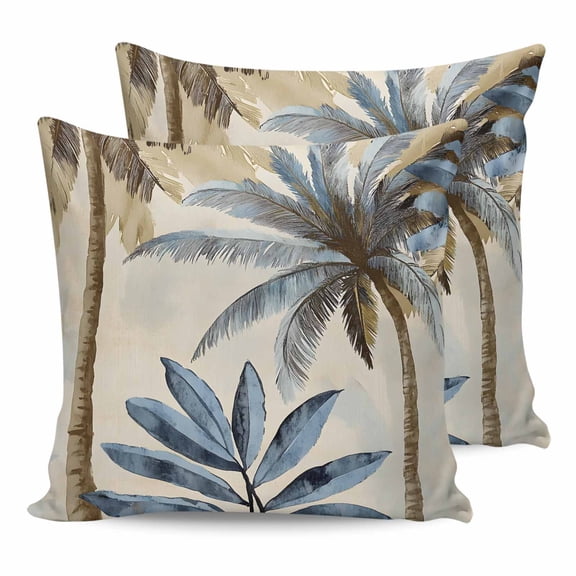 Pillow Covers 24x24 Set of 2, Palm Trees Throw Pillow Covers Decorative Couch Cushion Cover, Blue Brown Vintage Watercolor Tropical Microfiber Soft Square Pillowcases for Bedroom Living Room Sofa