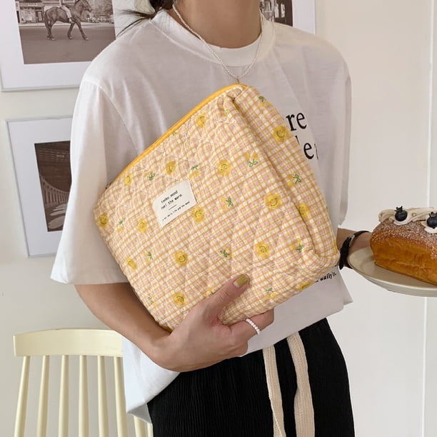 Bolsa de cosméticos acolchada, de algodón estampada a la moda, suave para el trabajo (sonrisa amarilla) Ehuebsd Para Estrenar