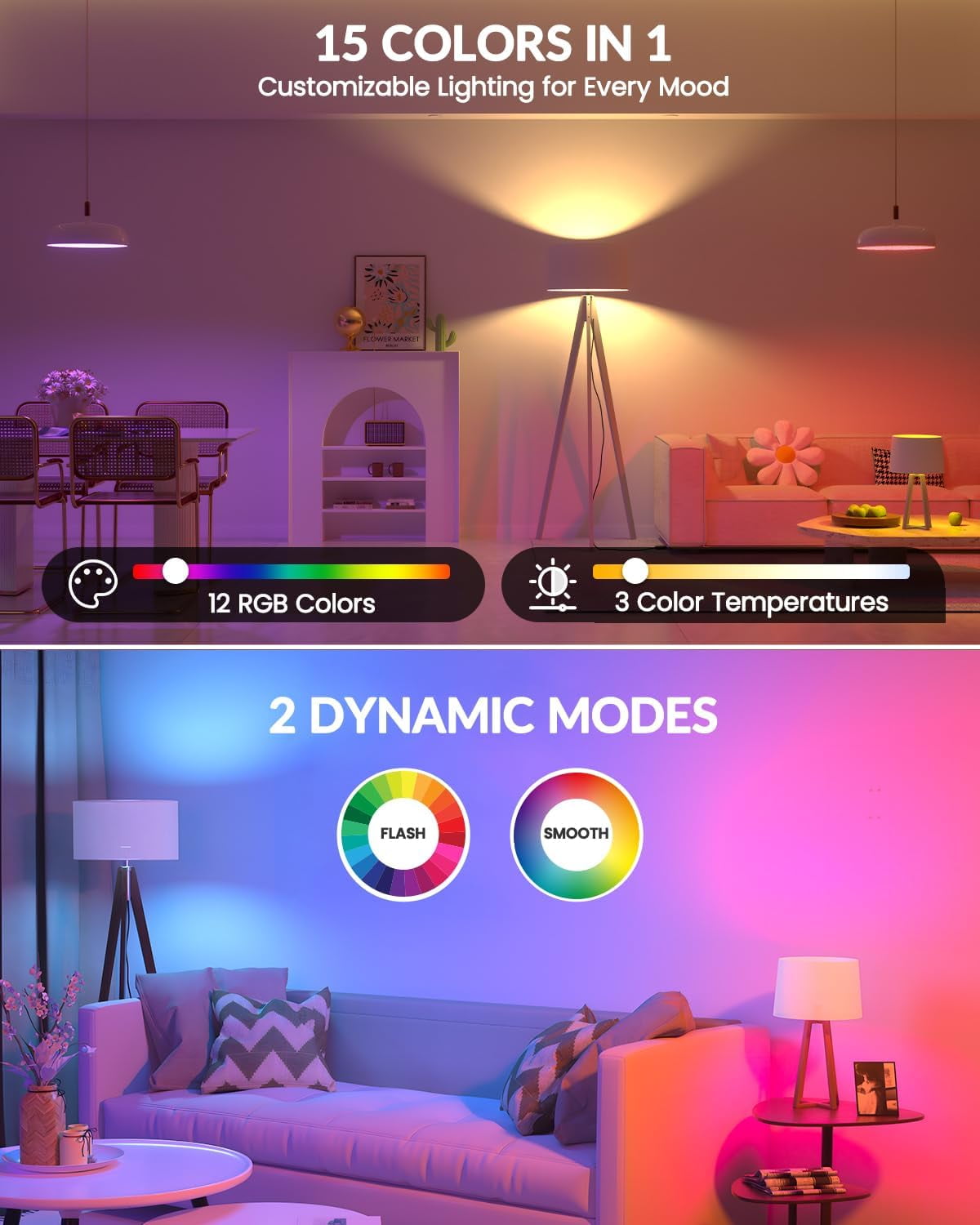 E26 Rechargeable Light Bulb with Remote Control,Battery Light Bulb,RGB Color Changing & 3 Color Temperature,Dimmable Bulb with Timer Function for Wireless Table Lamps,2 Pack(4.86" Long)