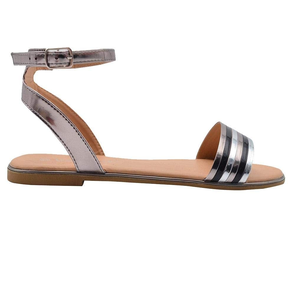 Gold Toe Ladies Metallic Ankle Strap Flats Fashion Sandals