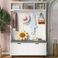 thumbnail image 2 of Gzxs Hall Tree with Bench and Storage, 4-in-1 Entryway Bench with Coat Rack, 4 Hanger Hooks, and 2-Tier Top Storage Shelf, for Entryway, Hallway, White, 2 of 8