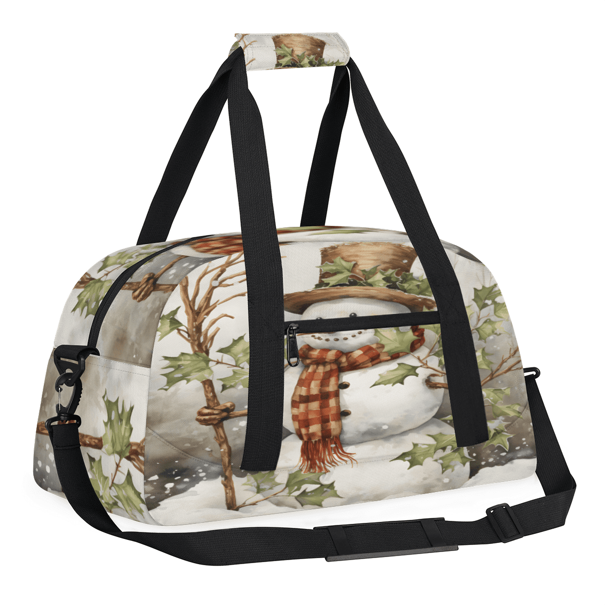 Herdesigns Christmas Sports Duffle Bag for Women & Men, Winter Xmas Tree Snowman Gym Bag Dance Bag Overnight Bag Carry On Weekender Travel Bag