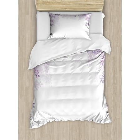 - Flower Duvet Cover Set, Framing Lilac Flowers in Blossom Vernal Season Soothing Color Shades, Decorative Bedding Set with Pillow Shams, Pale Mauve Lavender White, by Ambesonne