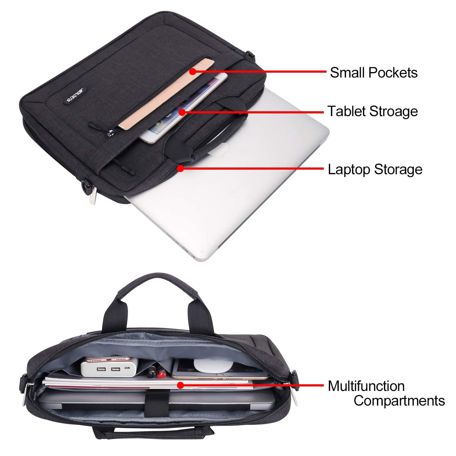 Mosiso 13-13.3 inch Polyester Laptop Shoulder Bag for MacBook Air Pro, 13.3" Notebook Messenger Bag Briefcase Computer Handbag for Dell HP Lenovo Asus Acer Surface, Black