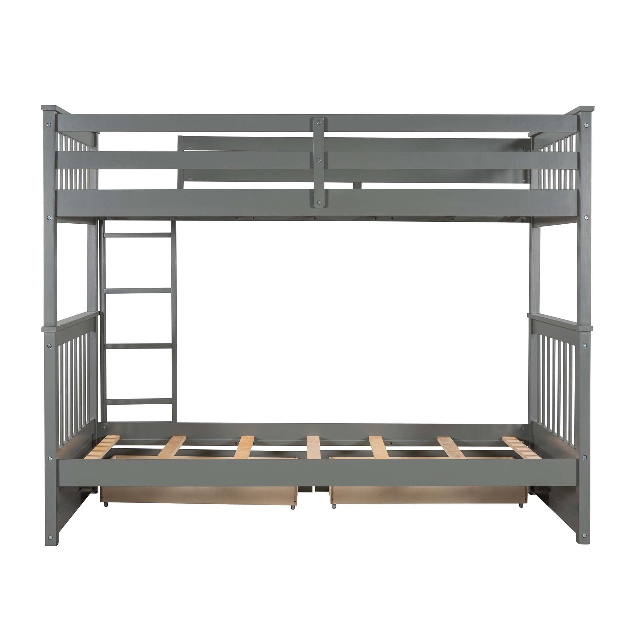 Aukfa Twin over Twin Bunk Bed with Two Storage Drawers, Wood Convertible Two Bed for Kids Teens - Gray