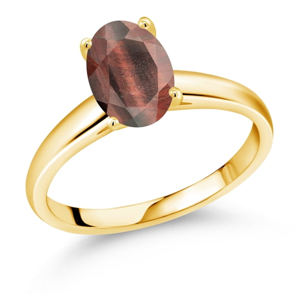 Gem Stone King 1.50 Ct Oval Red Tiger Eye 10K Yellow Gold Ring