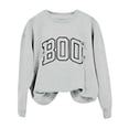 thumbnail image 2 of WEIWEN Halloween Sweatshirt for Women Cute BOO Graphic Shirts Crewneck Embroidered Ghost Pullover Fall Sweaters for Women Outfits Tops Women's Clothing Grey, L, 2 of 5
