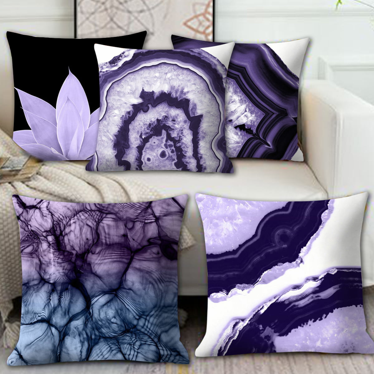 Lavender Linen Cotton Throw Pillow Case Sofa Car Cushion Cover Home Sofa Decor 