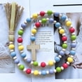 thumbnail image 3 of Easter Wood Bead Garland Farmhouse Decorative Wooden Beads Prayer Beads Tassel Garland Wall Hanging Decoration with Cross for Tiered Tray, 3 of 6