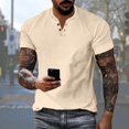 thumbnail image 2 of Mens T Shirts Casual Henley Shirt Solid Color Short Sleeve Button Summer Casual Loose T-Shirts, 2 of 5