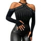 thumbnail image 1 of Blusa de manga larga con pedrería para mujer: top con hombros al aire y cuello halter, corte ajustado, tejido de poliéster, decoración brillante para fiestas, discotecas y ropa informal, 1 of 5