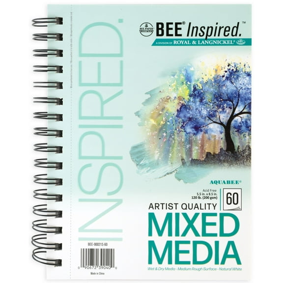 Bee Paper - Bee Inspired 5.5"x8.5" Mixed Media Paper Pad, Side Wire, 60 Sheets, 120lb. 200GSM