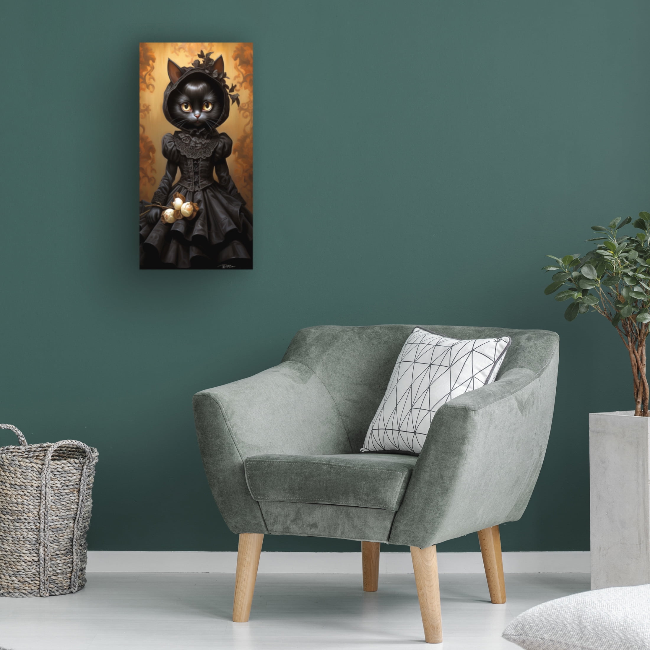 Canvas Wall Art - Momart 'Hallowen Cat Girl (1)' Wall Art for Living Room, Bedroom, or Office Décor by Trademark Fine Art - 16 x 32 Inches