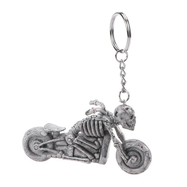 Fashion Motorcycle Skull Skeleton Keychain Rubber Keyring Keys Holder Handbag Decorations Hanging Pendant