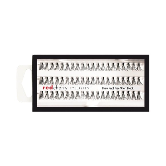 Pestañas individuales cortas Red Cherry Knot Free Flare, color negro (paquete de 6)