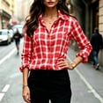 thumbnail image 6 of cocolona Womens Classic Shirts Plaid Color Block Long Sleeve Blouses Collared Button Down Business Work Tops Fall Outfits, 6 of 7