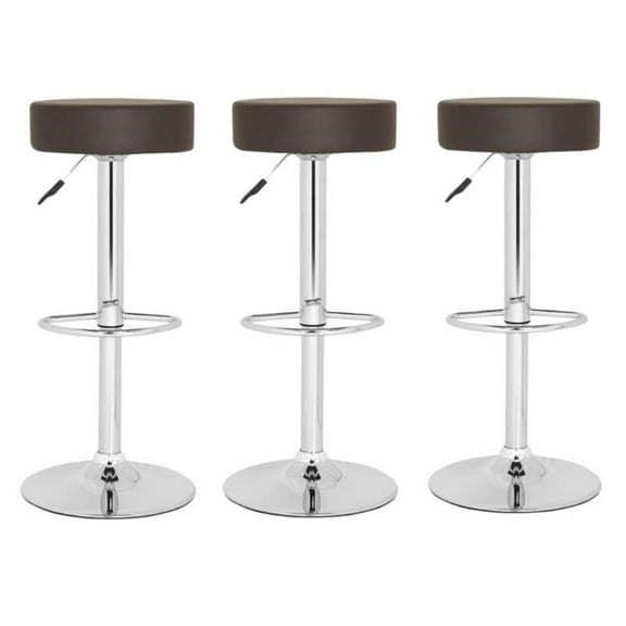 Home Square 25.6"-31.5" Chrome Steel Bar Stool in Brown - Set of 3