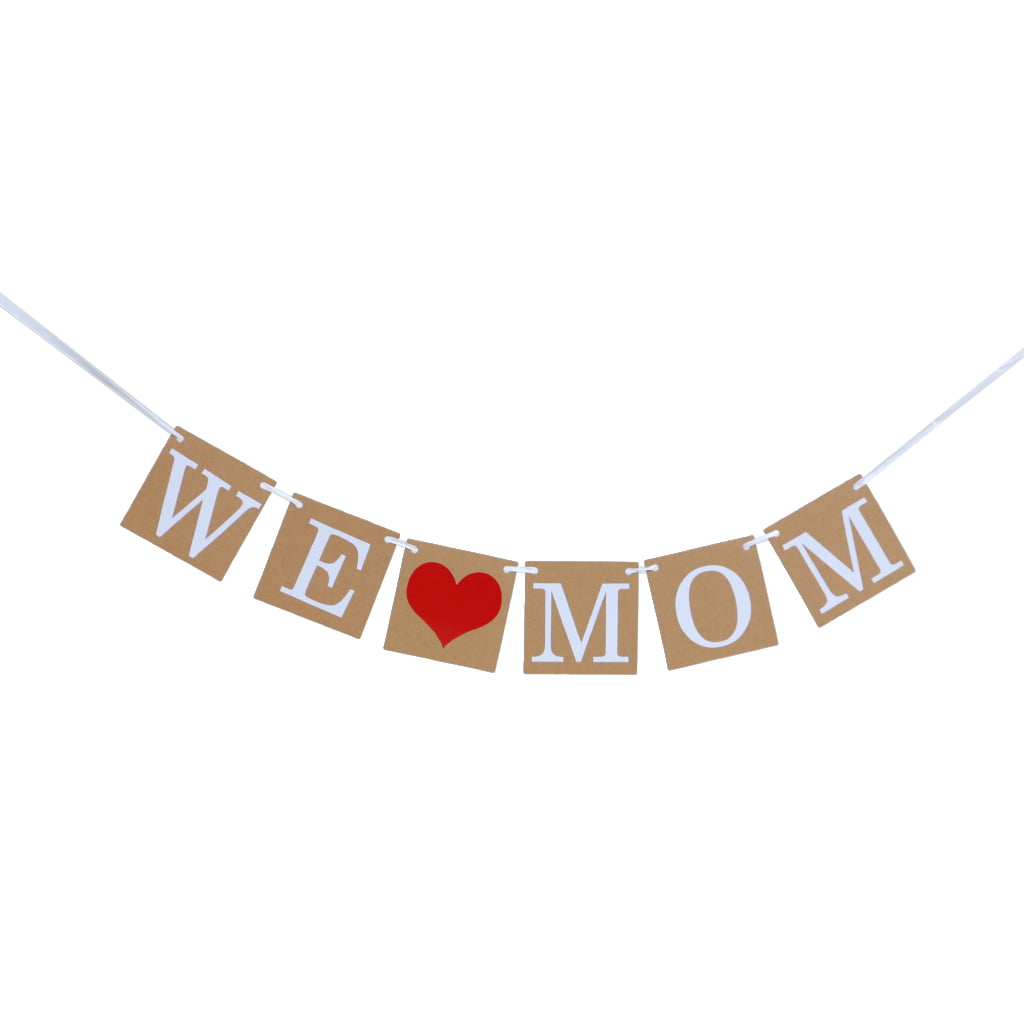 We Love Mom Glitter Bunting Banner Garland for Mothers Day Party Decoration 