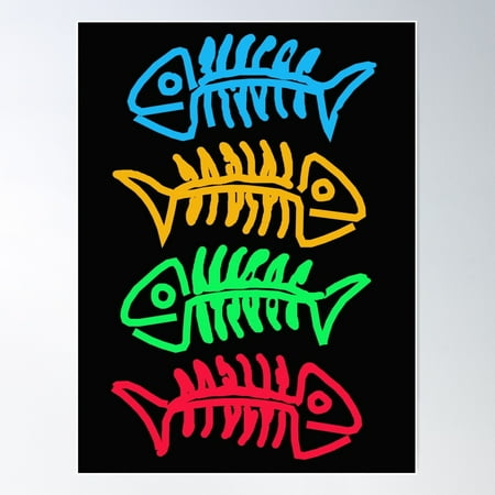 4 Colourful Fishbones Poster Wall Art, Modern Wall Decor For Living Room Bedroom, 8x12 UNFRAMED