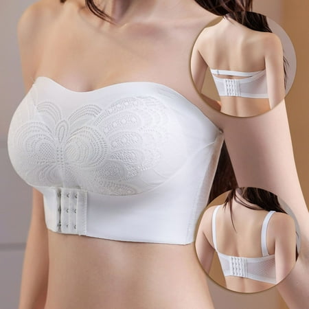 GENGING Clearance Womens Clothing Women Sexy Lingerie Stapless Bandeau Top Steel Ring Front Buckle No Marks Strap Detachable Shoulder Strap Slip Large Size Beautiful Back Bra Sports Underwear