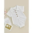 thumbnail image 3 of Baby Girls Boys Romper Bodysuit Solid Color Lapel Short Sleeve Front Button Short Jumpsuit, 3 of 8