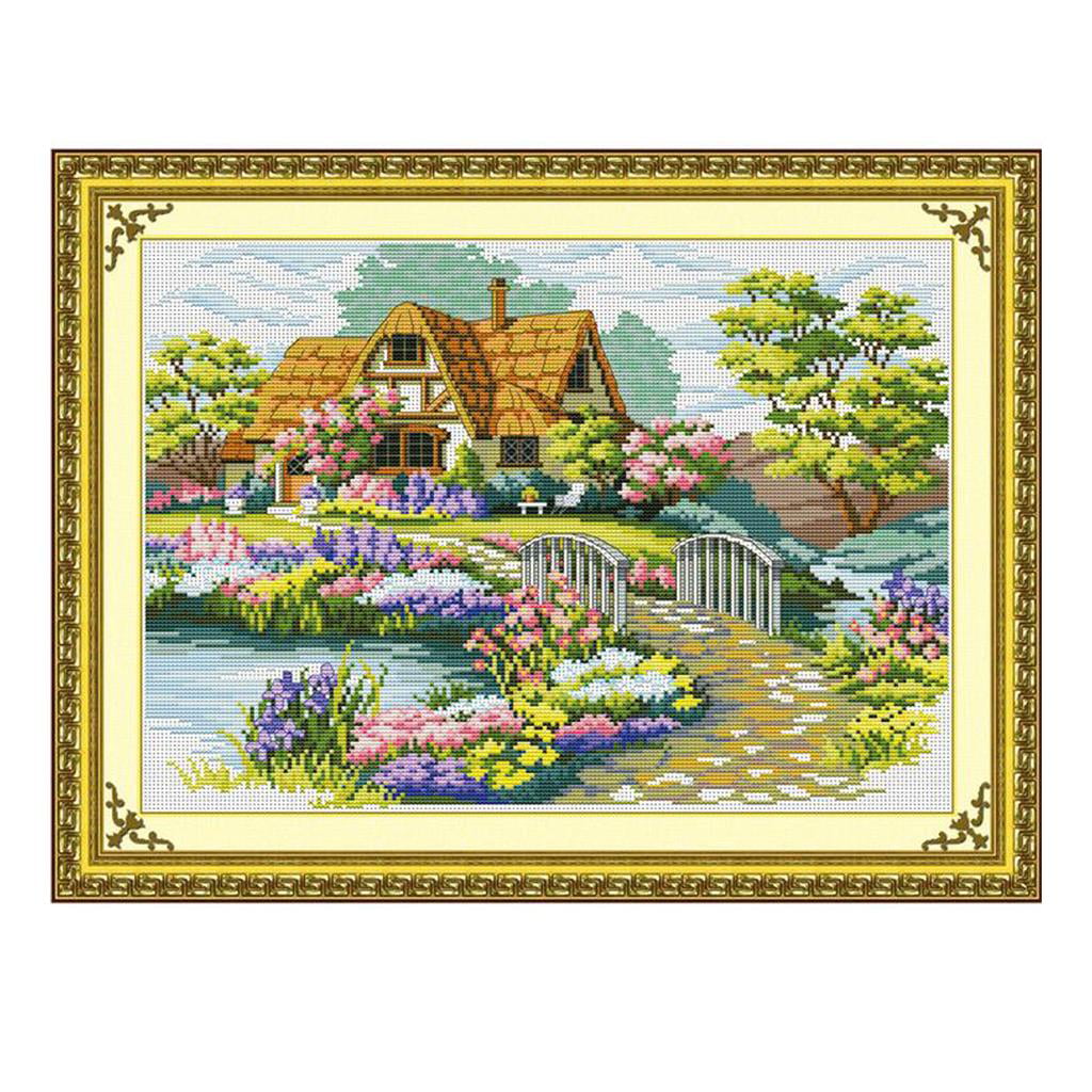Stamped Cross Stitch Kits 11CT Embroidery Craft DIY Home Ornaments CUTICATE Spring Landscape