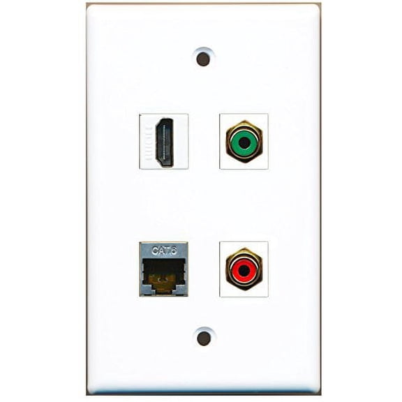RiteAV - 1 Port HDMI 1 Port RCA Red 1 Port RCA Green 1 Port Shielded Cat6 Ethernet Wall Plate