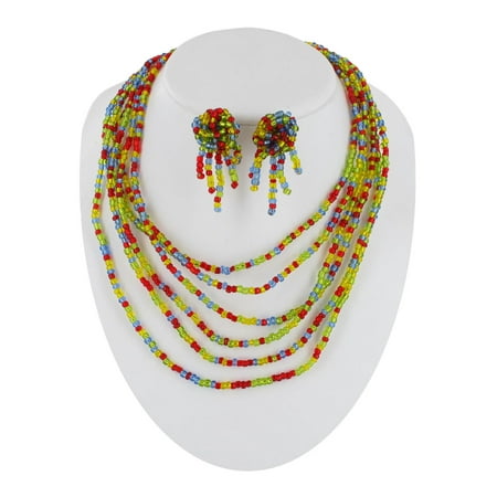 Bright Multicolor Gl Beaded Necklace And Clip On Earrings Bright Multicolor Gl Beaded Necklace And Clip On Earrings