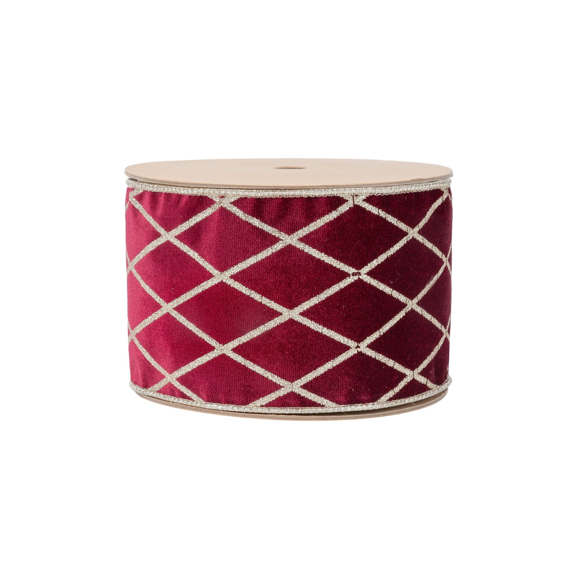 LaRibbons 4" Wired Velvet Ribbon, Burgandy with Glittered Diamond, 10 Yard Roll