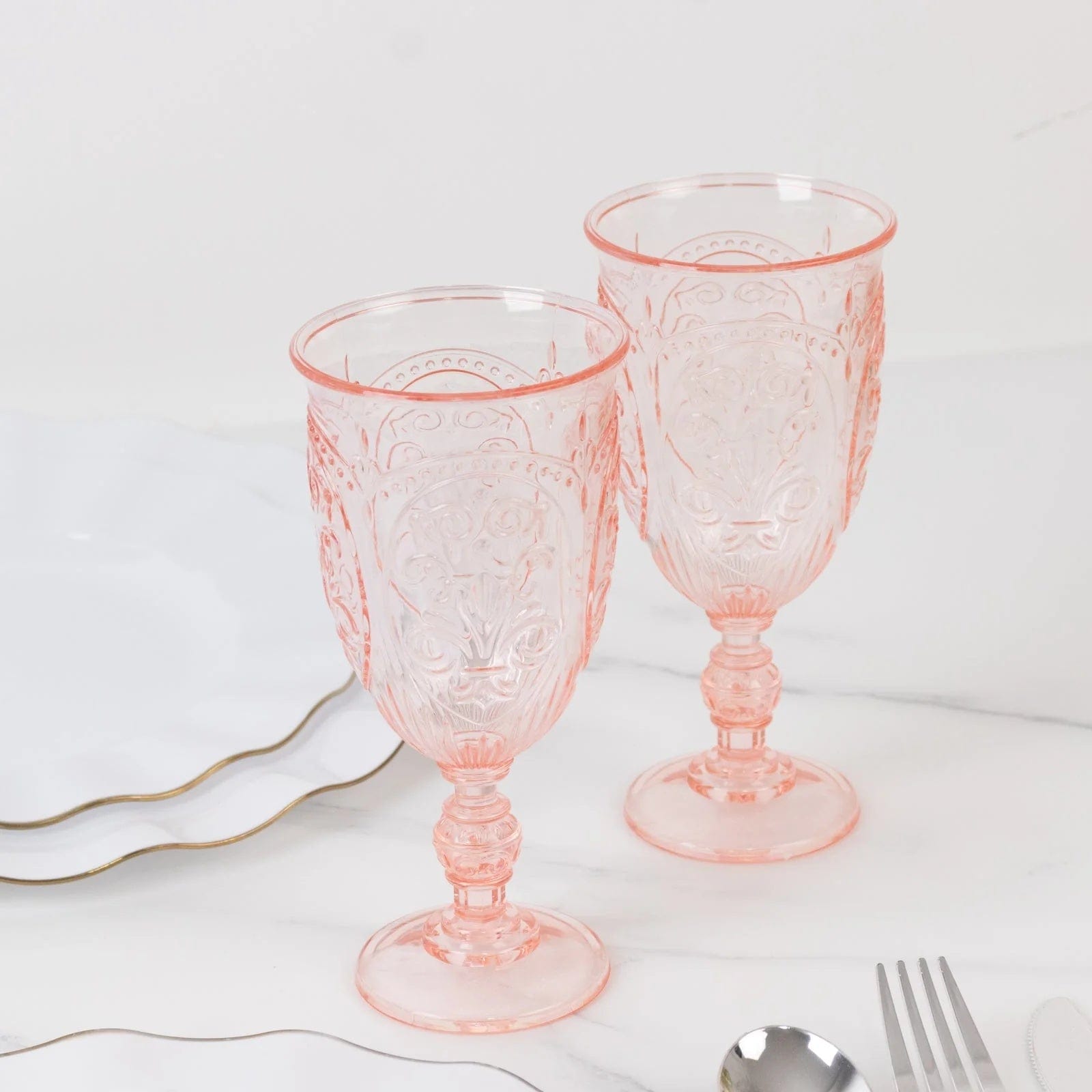 Balsa Circle 24 Blush 10 oz Transparent Plastic Wine Glasses Retro Embossed Style Wedding Party Tableware Event Decoration Supplies